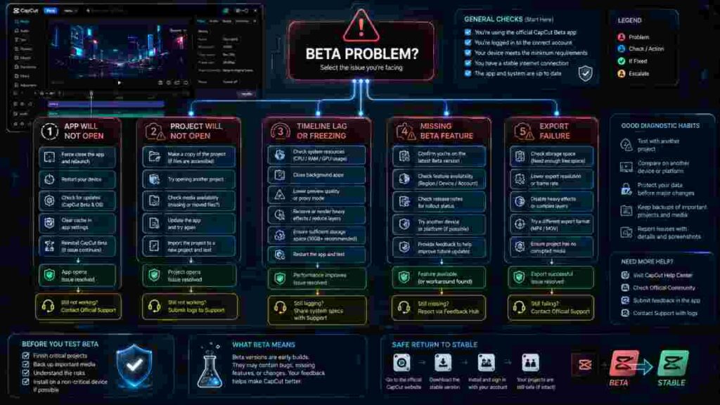 CapCut Beta Troubleshooting Flowchart CapCut Beta Troubleshooting Flowchart