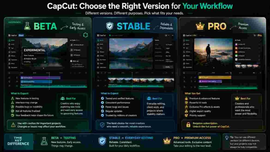 CapCut Version Comparison Infographic capcut beta